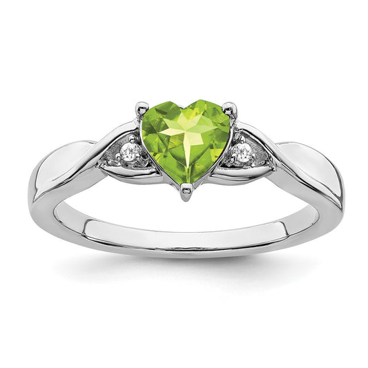 Sterling Silver Rhodium-plated Peridot and Diamond Ring