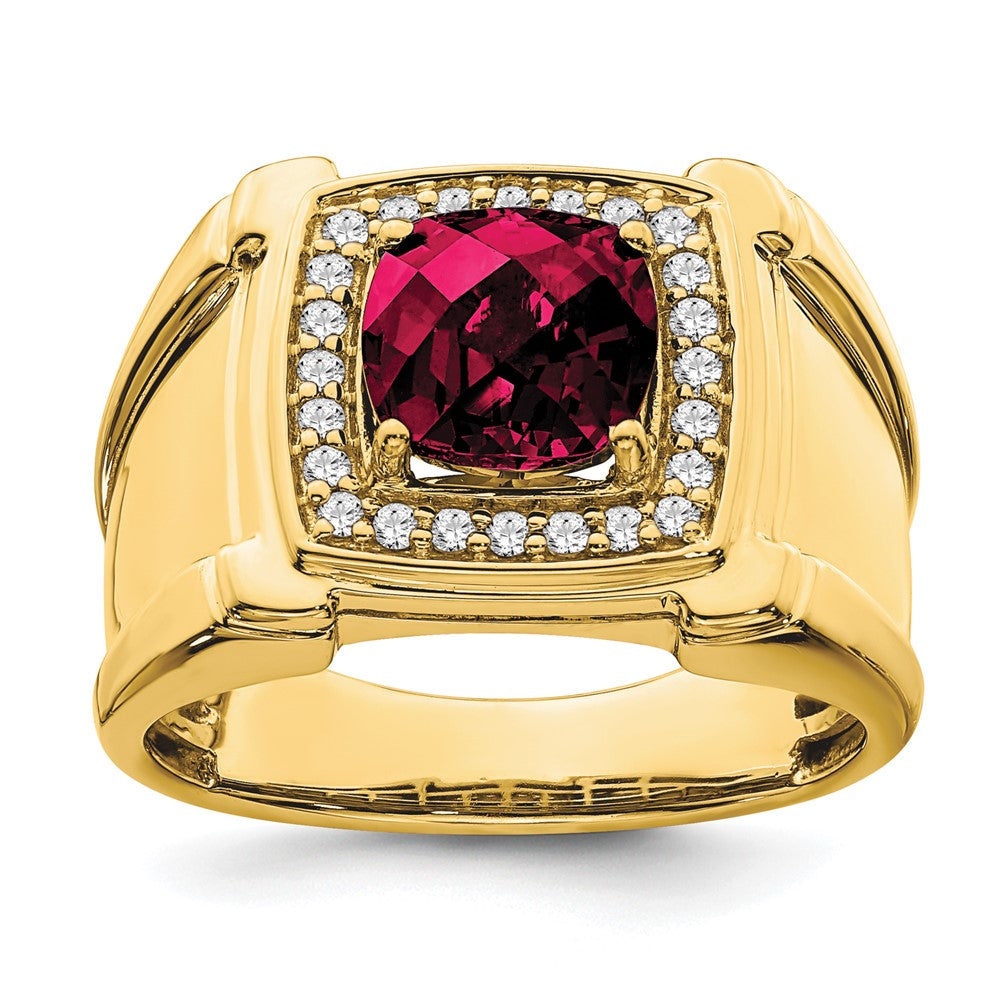 14k Created Checkerboard Ruby and Diamond Mens Ring