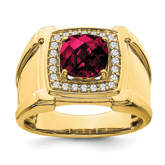 14k Created Checkerboard Ruby and Diamond Mens Ring