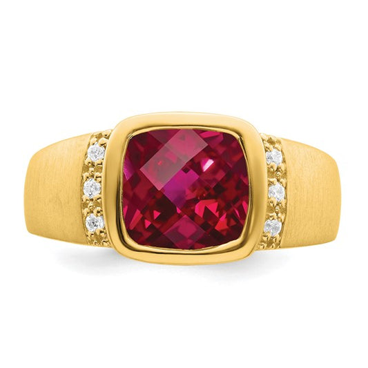 14k Created Ruby and Diamond Mens Ring