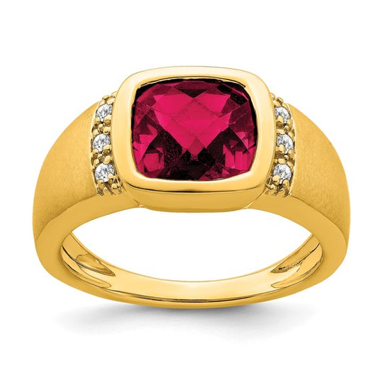 14k Created Ruby and Diamond Mens Ring