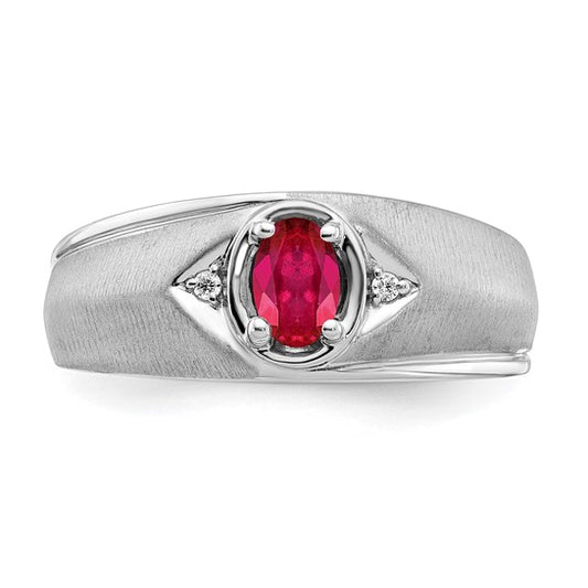 10K White Gold Polished and Brushed Diamond Men's Band