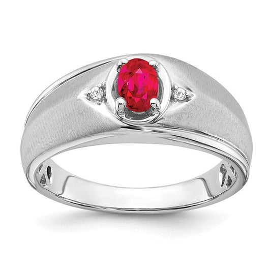 10K White Gold Polished and Brushed Diamond Men's Band