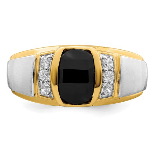 14k Two-tone Onyx and Diamond Mens Ring