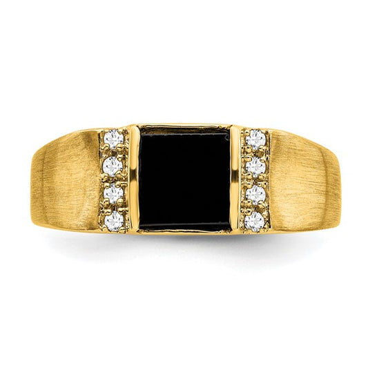 14K Lab Grown Diamond and Onyx Men's Ring