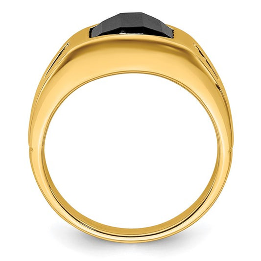 14k Onyx and Diamond Mens Ring