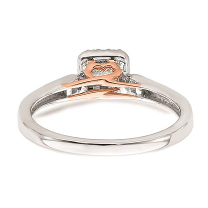 14k White and Rose Gold Square Halo Cluster with Heart Gallery 1/5 carat Diamond Complete Engagement Ring