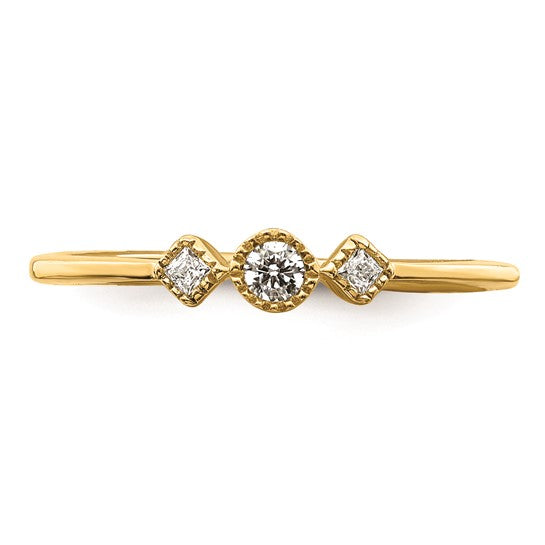 14k Beaded Edge Petite 3-Stone 1/10 carat Round/Princess Diamond Complete Promise/Engagement Ring