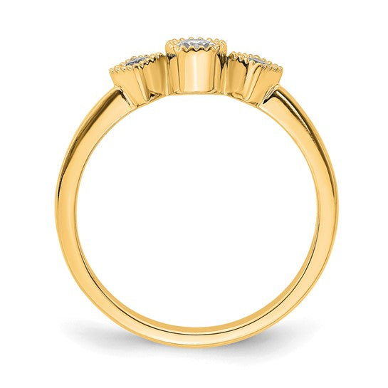 14k Beaded Edge Petite 3-Stone 1/4 carat Round/Princess Diamond Complete Promise/Engagement Ring