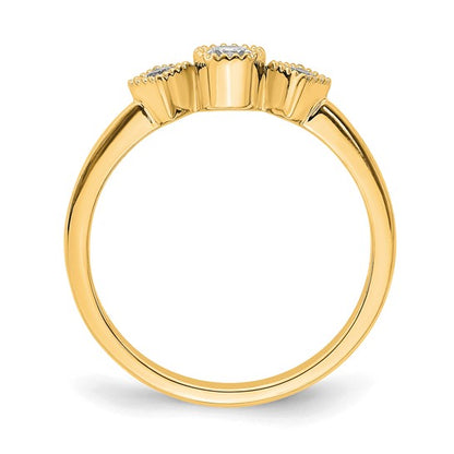 14k Beaded Edge Petite 3-Stone 1/4 carat Round/Princess Diamond Complete Promise/Engagement Ring