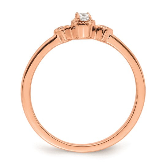 14k Rose Gold Beaded Edge Petite 3-Stone 1/15 carat Cushion Diamond Complete Promise/Engagement Ring