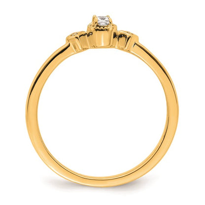 14k Beaded Edge Petite 3-Stone 1/15 carat Cushion Diamond Complete Promise/Engagement Ring