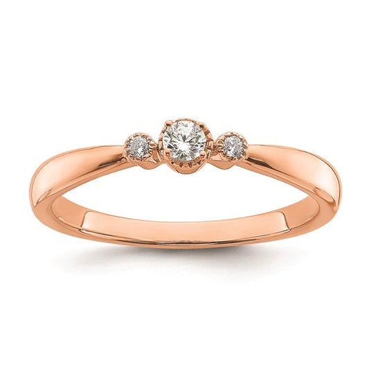 14k Rose Gold Beaded Edge Petite 3-Stone 1/15 carat Round Diamond Complete Promise/Engagement Ring