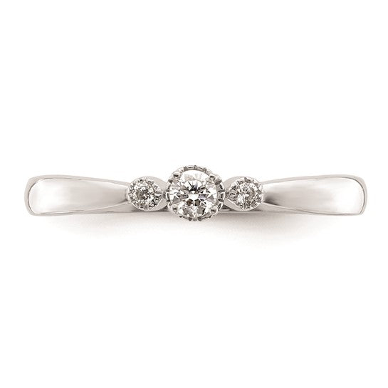 14k White Gold Beaded Edge Petite 3-Stone 1/15 carat Round Diamond Complete Promise/Engagement Ring