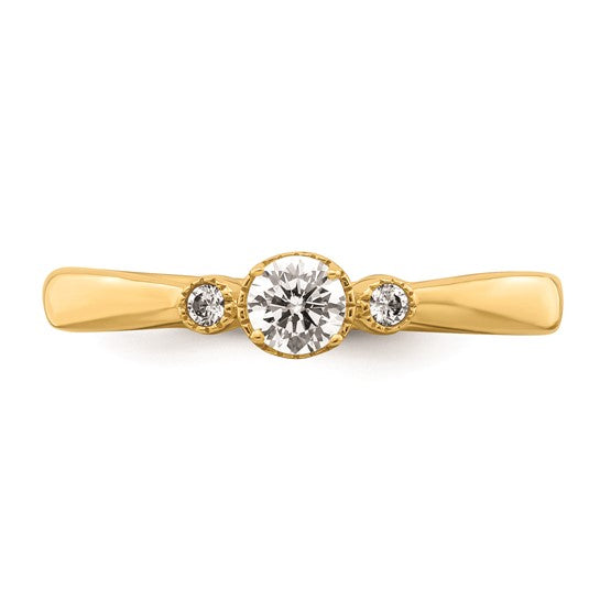 14k Beaded Edge Petite 3-Stone 1/4 carat Round Diamond Complete Promise/Engagement Ring