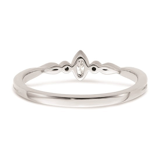 14k White Gold Beaded Edge Petite 3-Stone 1/15 carat Marquise Diamond Complete Promise/Engagement Ring
