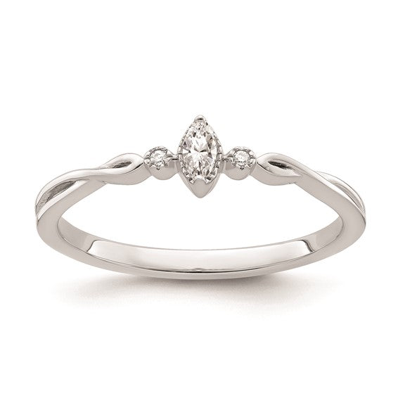 14k White Gold Beaded Edge Petite 3-Stone 1/15 carat Marquise Diamond Complete Promise/Engagement Ring