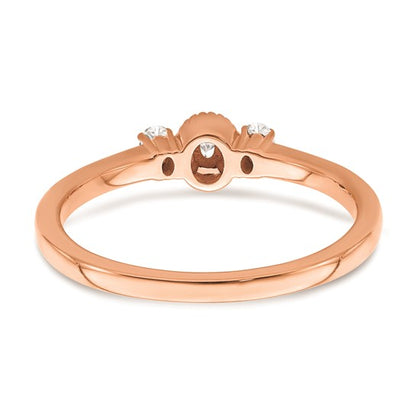 14k Rose Gold Beaded Edge Petite 3-Stone 1/8 carat Oval Diamond Complete Promise/Engagement Ring