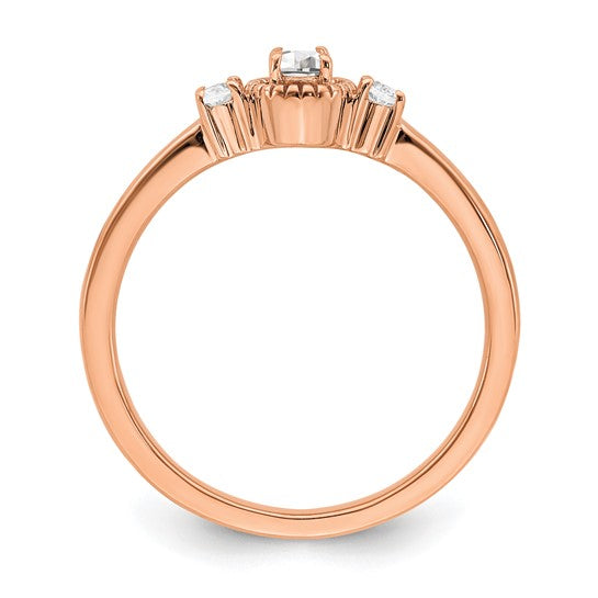 14k Rose Gold Beaded Edge Petite 3-Stone 1/4 carat Oval Diamond Complete Promise/Engagement Ring