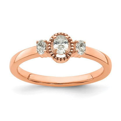 14k Rose Gold Beaded Edge Petite 3-Stone 1/4 carat Oval Diamond Complete Promise/Engagement Ring