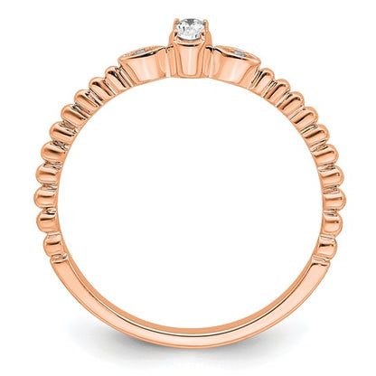 14k Rose Gold Scalloped Band Petite 3-Stone 1/15 carat Oval Diamond Complete Promise/Engagement Ring