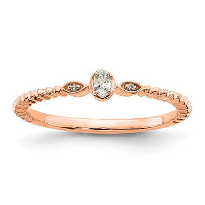 14k Rose Gold Scalloped Band Petite 3-Stone 1/15 carat Oval Diamond Complete Promise/Engagement Ring