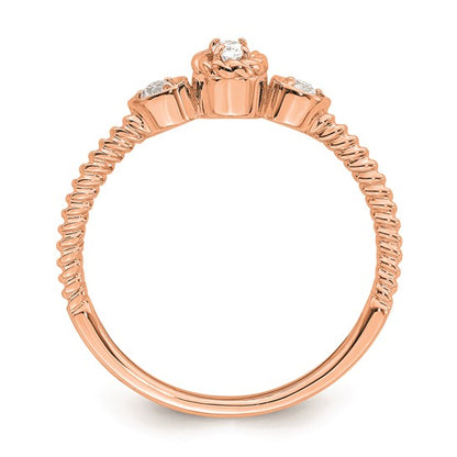 14k Rose Gold Roped Band Petite 3-Stone 1/15 carat Oval Diamond Complete Promise/Engagement Ring