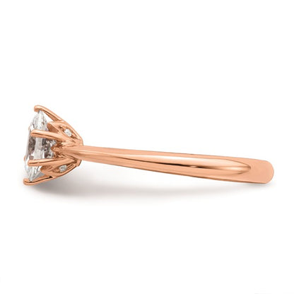 14k Rose Gold (Holds 3/4 carat (6.7x5mm) Oval) 6-Prong with .02 carat Diamond Leaf Design Semi-Mount Engagement Ring