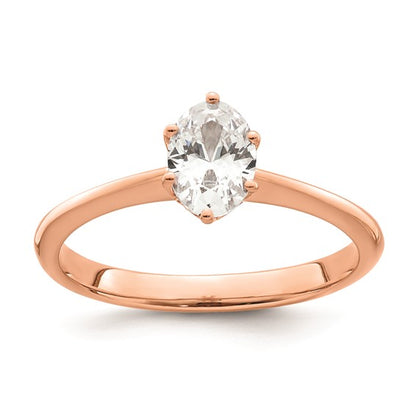 14k Rose Gold (Holds 3/4 carat (6.7x5mm) Oval) 6-Prong with .02 carat Diamond Leaf Design Semi-Mount Engagement Ring