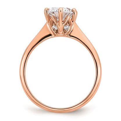 14k Rose Gold (Holds 2 carat (8.5x6.5mm) Oval) 6-Prong with 1/20 carat Diamond Leaf Design Semi-Mount Engagement Ring