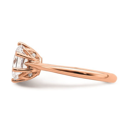 14k Rose Gold (Holds 2 carat (8.5x6.5mm) Oval) 6-Prong with 1/20 carat Diamond Leaf Design Semi-Mount Engagement Ring