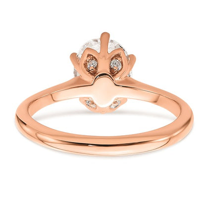 14k Rose Gold (Holds 2 carat (8.5x6.5mm) Oval) 6-Prong with 1/20 carat Diamond Leaf Design Semi-Mount Engagement Ring
