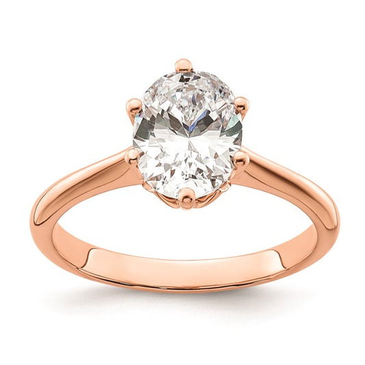 14k Rose Gold (Holds 2 carat (8.5x6.5mm) Oval) 6-Prong with 1/20 carat Diamond Leaf Design Semi-Mount Engagement Ring