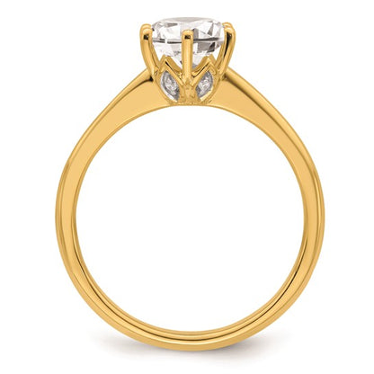 14k (Holds 1 carat (6.50 mm) Round) 6-Prong with .02 carat Diamond Leaf Design Semi-Mount Engagement Ring