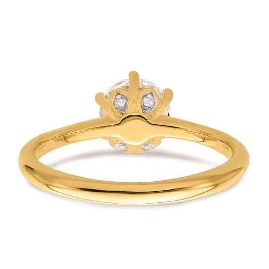 14k (Holds 1 carat (6.50 mm) Round) 6-Prong with .02 carat Diamond Leaf Design Semi-Mount Engagement Ring