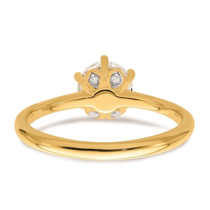 14k (Holds 1 carat (6.50 mm) Round) 6-Prong with .02 carat Diamond Leaf Design Semi-Mount Engagement Ring