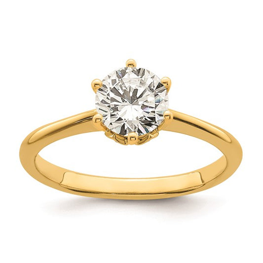 14k (Holds 1 carat (6.50 mm) Round) 6-Prong with .02 carat Diamond Leaf Design Semi-Mount Engagement Ring