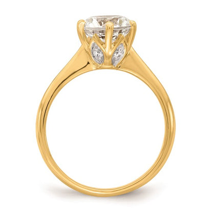14k (Holds 2 carat (8.20 mm) Round) 4-Prong with 1/20 carat Diamond Leaf Design Semi-Mount Engagement Ring