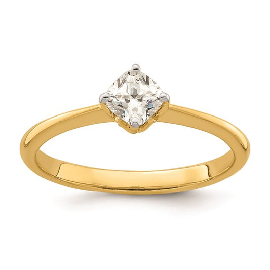 14k (Holds 1/2 carat (4.90 mm) Cushion-cut) 4-Prong with .02 carat Diamond Leaf Design Semi-Mount Engagement Ring