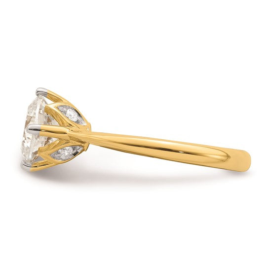 14k (Holds 2 carat (7.60 mm) Cushion-cut) 4-Prong with 1/15 carat Diamond Leaf Design Semi-Mount Engagement Ring