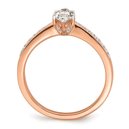 14k Rose Gold Leaf Design (Holds 1/2 carat (6.4x4.9mm) Oval Center) 1/8 carat Diamond Semi-Mount Engagement Ring
