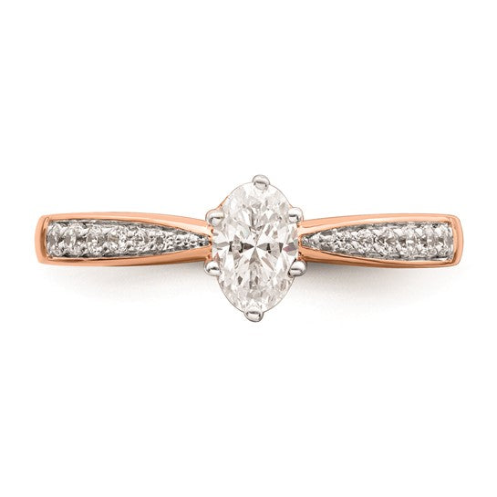 14k Rose Gold Leaf Design (Holds 1/2 carat (6.4x4.9mm) Oval Center) 1/8 carat Diamond Semi-Mount Engagement Ring