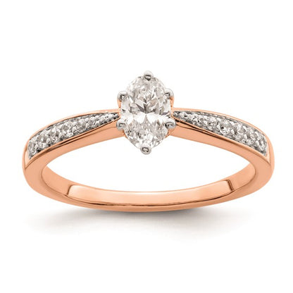 14k Rose Gold Leaf Design (Holds 1/2 carat (6.4x4.9mm) Oval Center) 1/8 carat Diamond Semi-Mount Engagement Ring