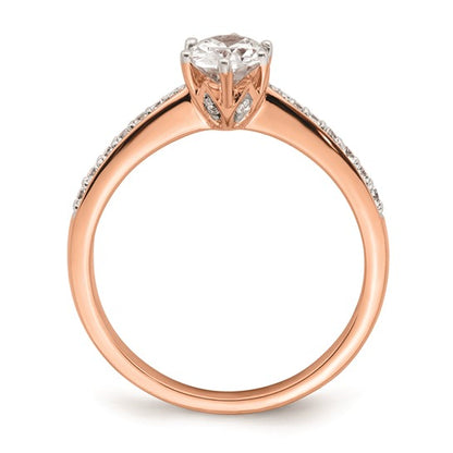 14k Rose Gold Leaf Design (Holds 3/4 carat (7.1x5.4mm) Oval Center) 1/6 carat Diamond Semi-Mount Engagement Ring