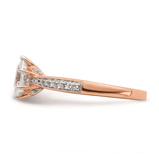 14k Rose Gold Leaf Design (Holds 3/4 carat (7.1x5.4mm) Oval Center) 1/6 carat Diamond Semi-Mount Engagement Ring