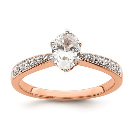 14k Rose Gold Leaf Design (Holds 3/4 carat (7.1x5.4mm) Oval Center) 1/6 carat Diamond Semi-Mount Engagement Ring