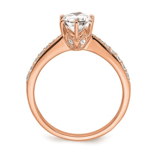 14k Rose Gold Leaf Design (Holds 1 carat (8.00x6.1mm) Oval Center) 1/5 carat Diamond Semi-Mount Engagement Ring