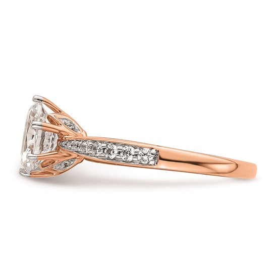 14k Rose Gold Leaf Design (Holds 1 carat (8.00x6.1mm) Oval Center) 1/5 carat Diamond Semi-Mount Engagement Ring