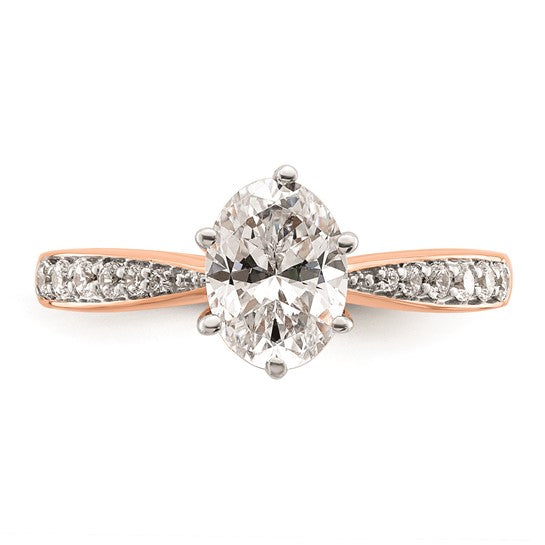 14k Rose Gold Leaf Design (Holds 1 carat (8.00x6.1mm) Oval Center) 1/5 carat Diamond Semi-Mount Engagement Ring