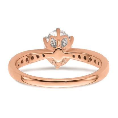 14k Rose Gold Leaf Design (Holds 1 carat (8.00x6.1mm) Oval Center) 1/5 carat Diamond Semi-Mount Engagement Ring